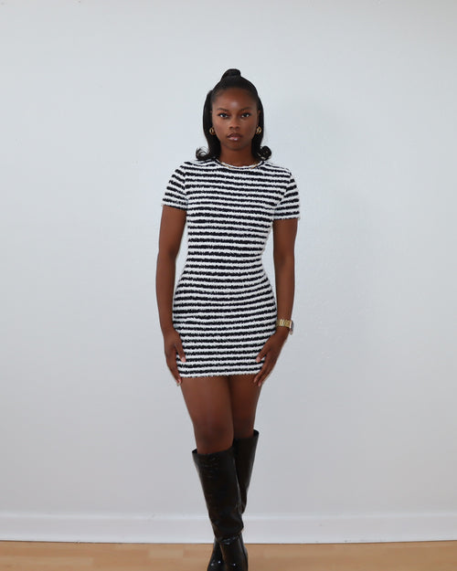August Black and White Stripped Sweater Dress She's A Doll August Black and White Stripped Sweater Dress She's A Doll