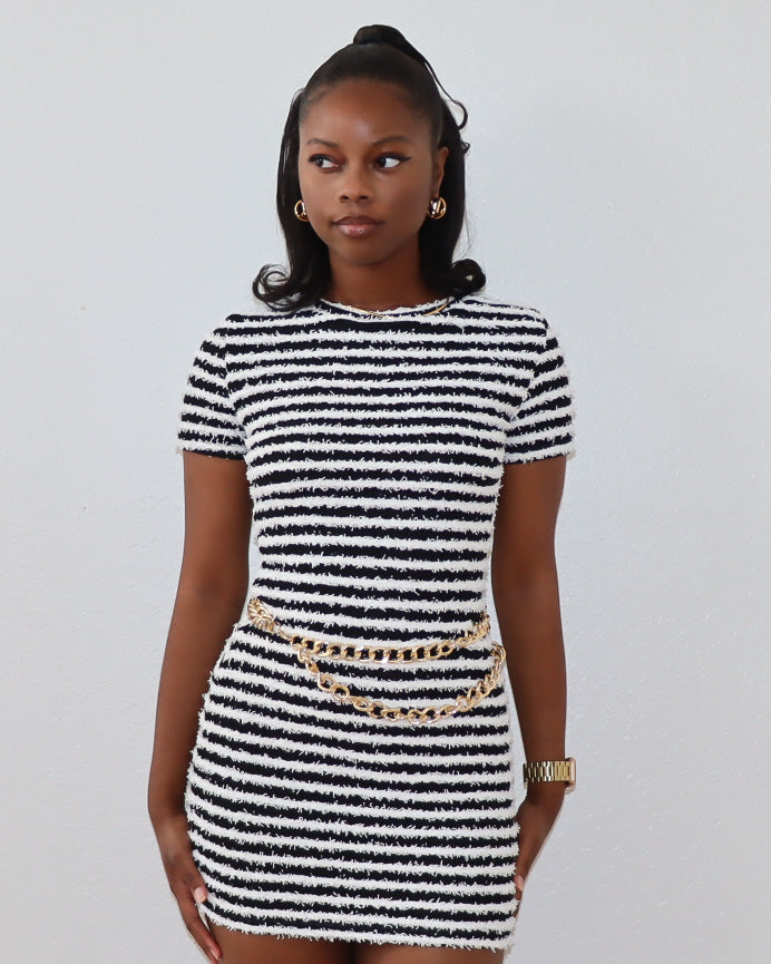 August Black and White Stripped Sweater Dress She's A Doll August Black and White Stripped Sweater Dress She's A Doll