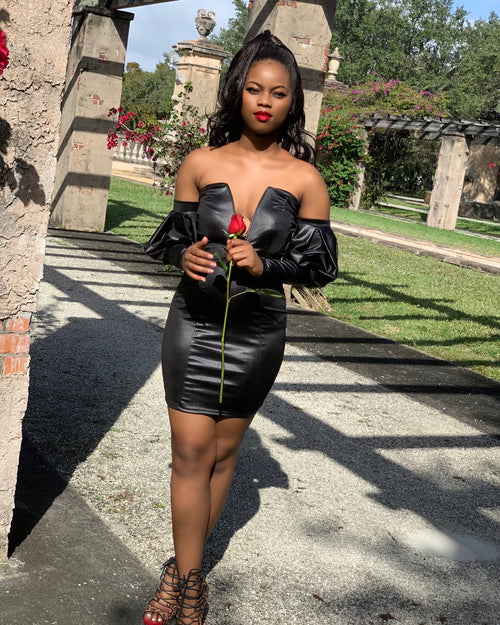 Dancing After Dark Black Leather Dress – She's A Doll